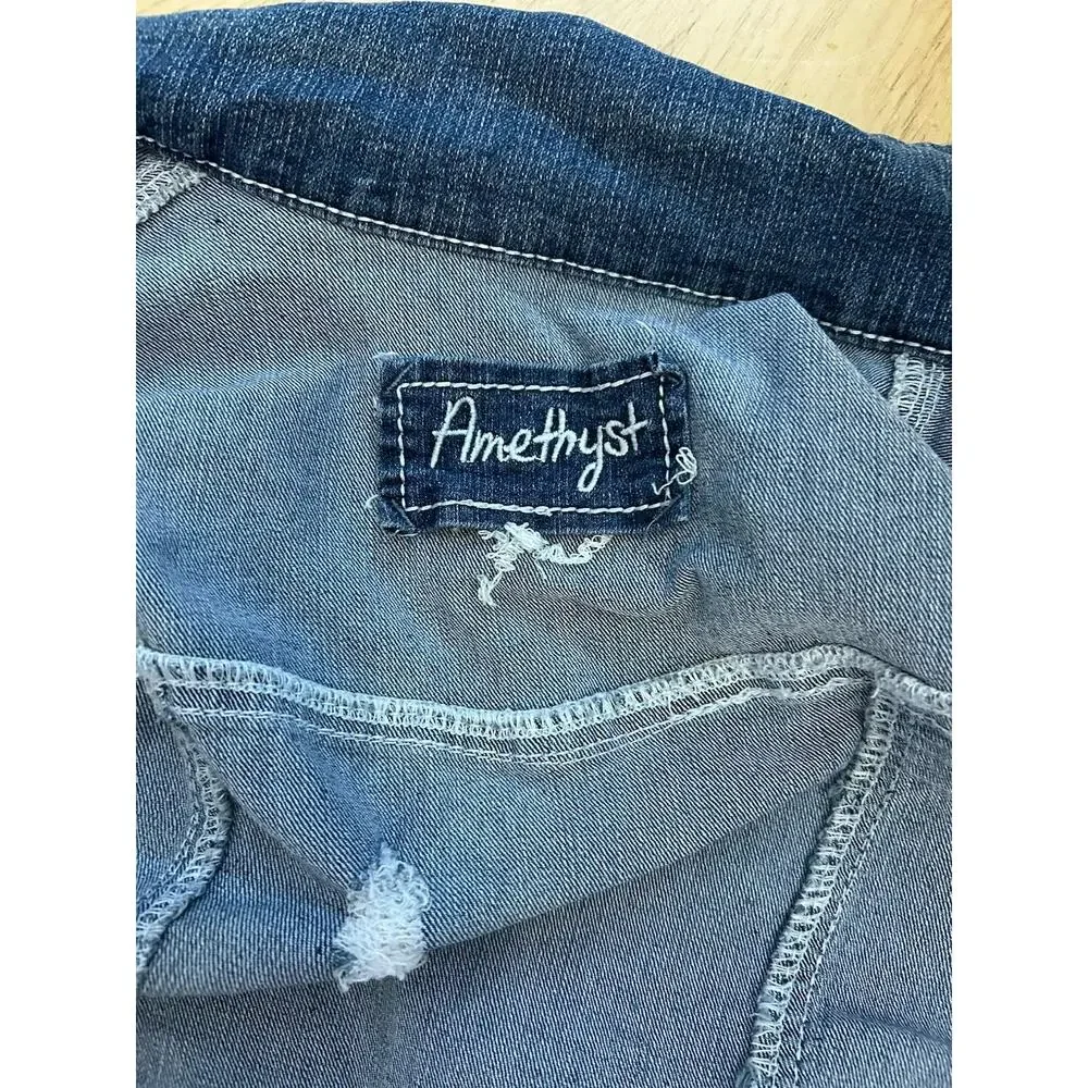 Y2K Cropped Jean Jacket Women's S Western Rhinestone Bling Sexy Hipster Country